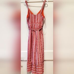Ettitwa By Anthropologie Womens Jumpsuit Red Stripe Tie Waist Sleeveless M lined